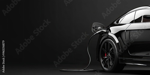 Charging a Sleek Black Electric Car: Sustainable Transportation and Modern Design