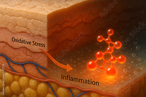 Astaxanthin Reducing Inflammation and Oxidative Stress in Human Skin – 4K Medical Illustration