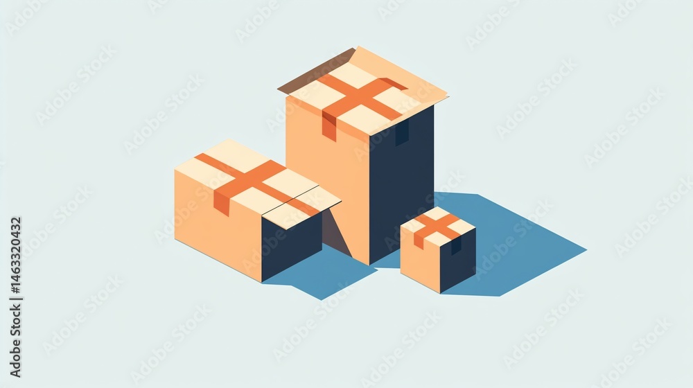 Fototapeta premium Isometric illustration of stacked cardboard boxes with tape packaging
