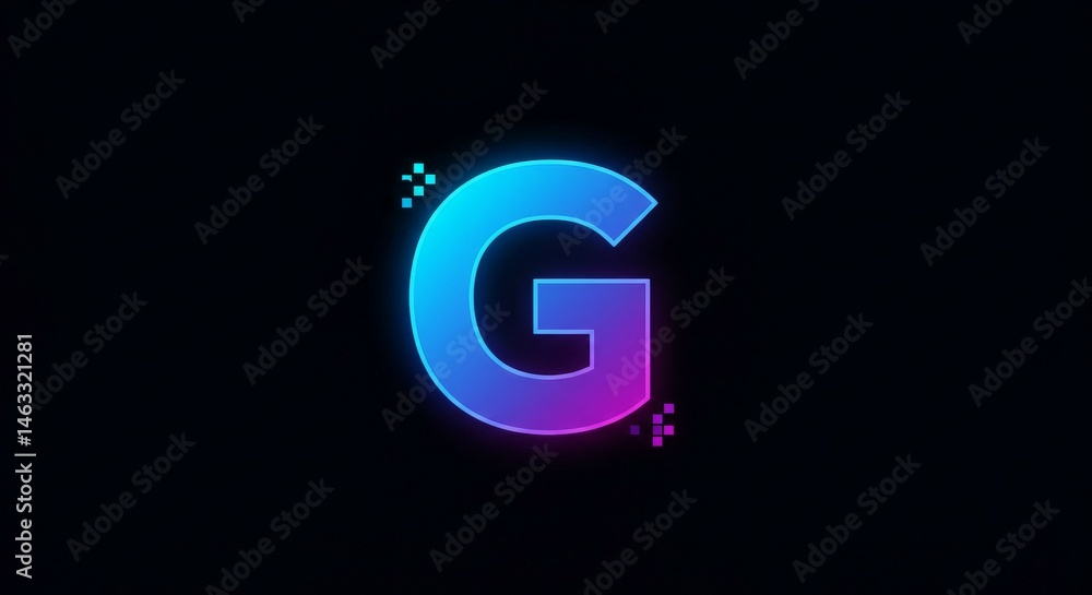 Glowing Letter G on Black Background with Pixelated Effect Glowing Letter G on Black Background with Pixelated Effect