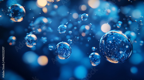 Wallpaper Mural Close-Up of Effervescent Bubbles in Blue Liquid Background Torontodigital.ca