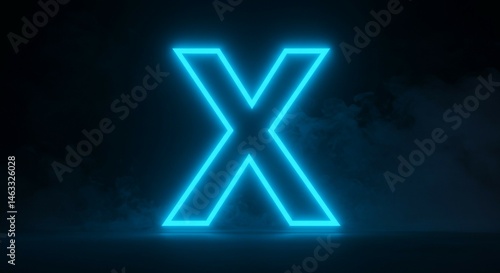 Glowing Letter X with Neon Blue Outline in Dark Setting