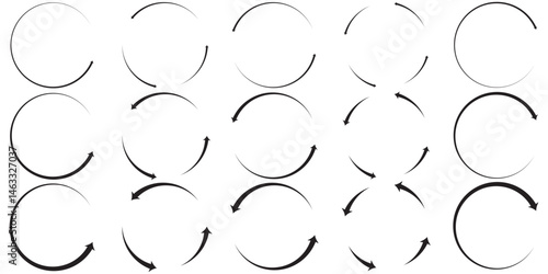 Circle arrow icon set. Symbol of reload, refresh, loading, recycle and repeat. Interconnecting round arrow vector icons set. Work in progress sign. One, two, three, four, five, six arrow in the loop.