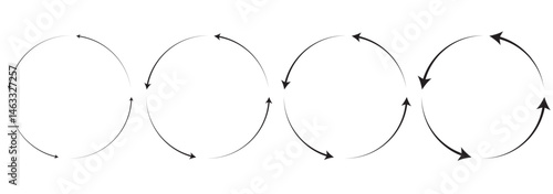 Circle arrow icon set. Symbol of reload, refresh, loading, recycle and repeat. Interconnecting round arrow vector icons set. Work in progress sign. One, two, three, four, five, six arrow in the loop.