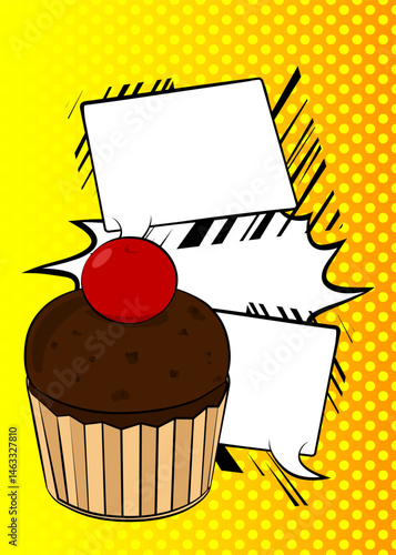 Cartoon Cupcake, comic book Muffin. Retro vector comics pop art design.