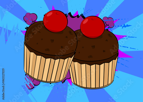 Cartoon Cupcake, comic book Muffin. Retro vector comics pop art design.