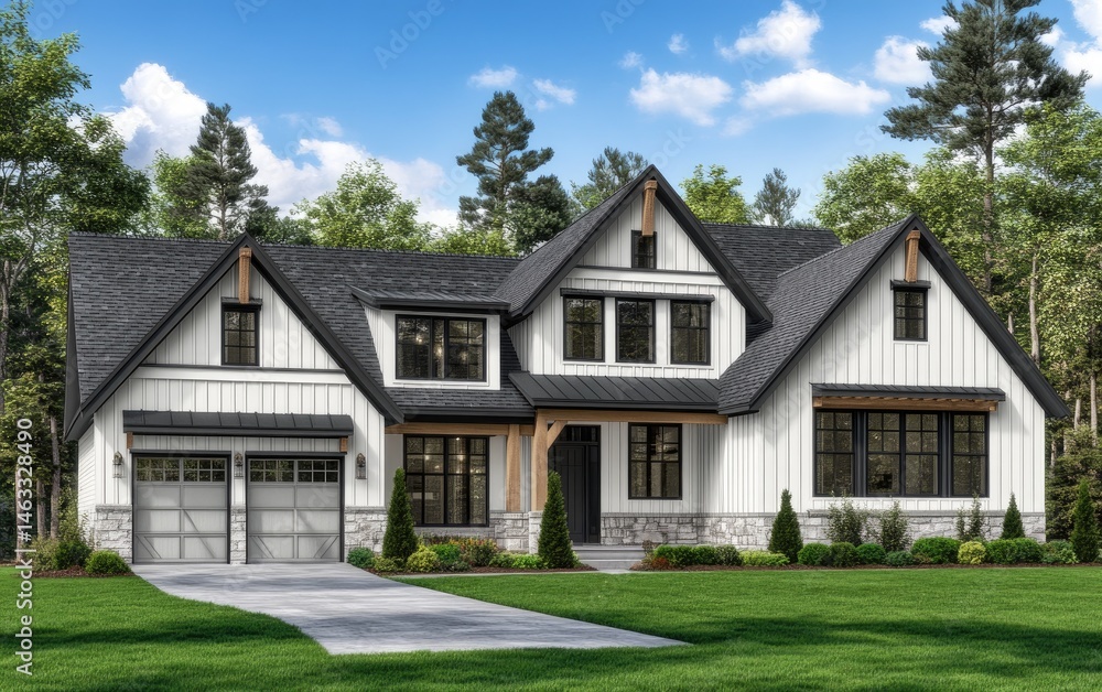 Modern farmhouse exterior, large, two-story home Modern farmhouse exterior, large, two-story home