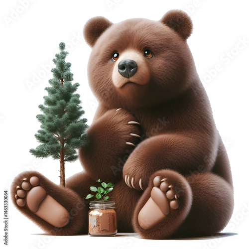 Cute 3D bear isolated on white background
