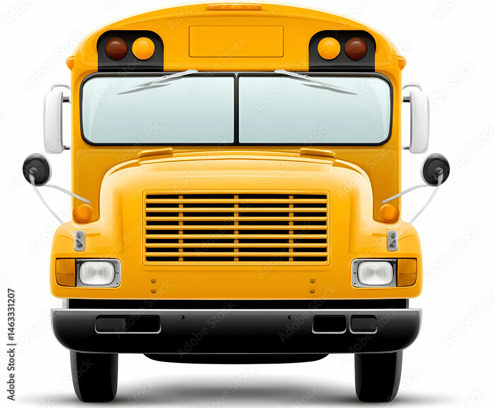 Fototapeta premium A bright yellow school bus front view, perfect for educational and transportation themes.