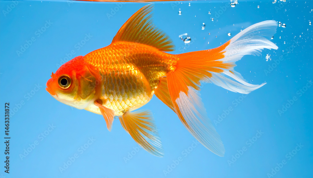 Fototapeta premium Swimming goldfish in clear water aquatic habitat underwater photography colorful scene
