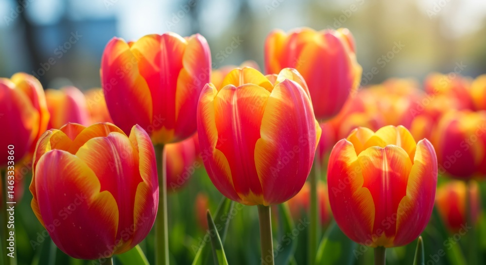 Fototapeta premium Red and Yellow Tulips in a Garden