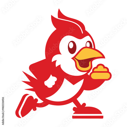 Cardinal Running Burger Mascot Logo Vector