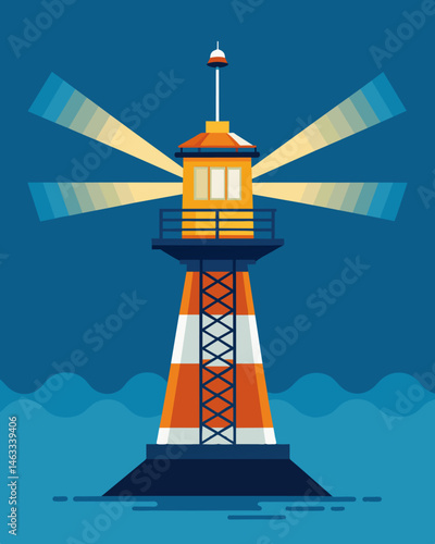 The solarpowered beacon stands as a symbol of hope and safety guiding sailors through treacherous waters.. Vector illustration