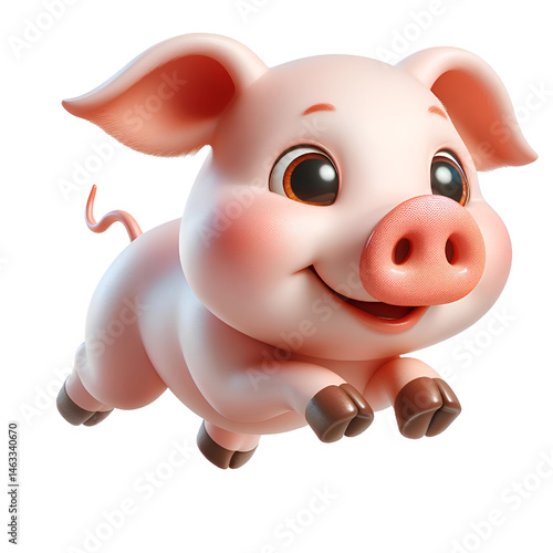 Cute 3D pig isolated on white background