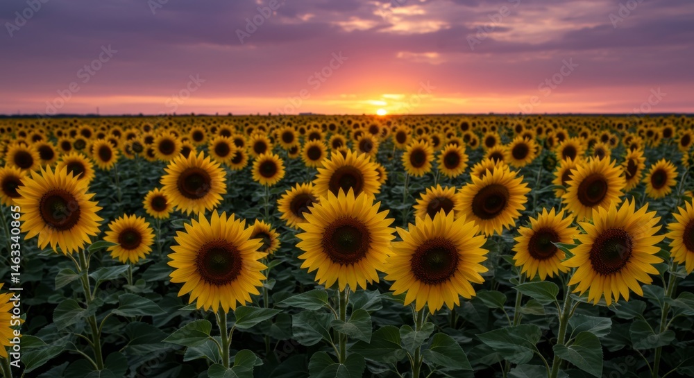 Fototapeta premium Vibrant Yellow Sunflower Field at Sunset