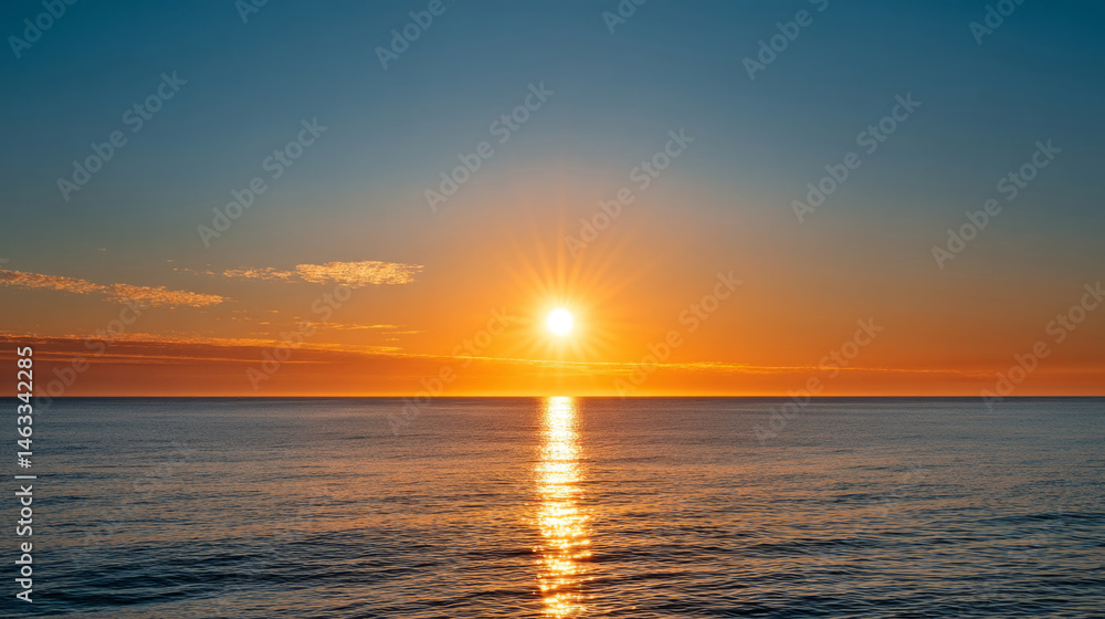 Fototapeta premium Golden hour sunset over tranquil ocean: serene natural beauty for relaxation and meditation