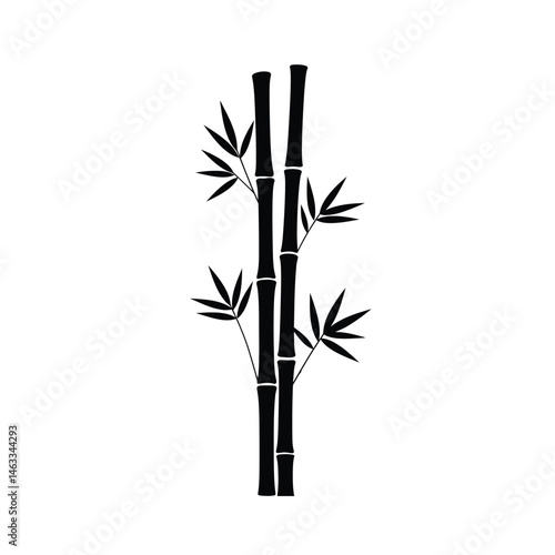 Elegant black bamboo stems with leaves vector illustration against a clean white background