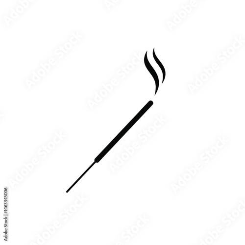 Simple illustration of a lit incense stick with rising smoke representing relaxation and tranquility.