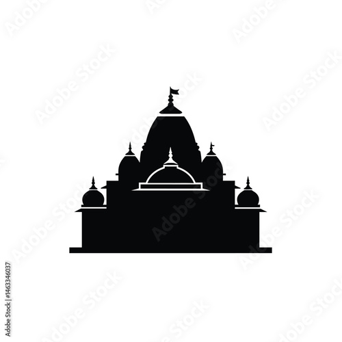 Black silhouette of a traditional indian temple isolated on a white background