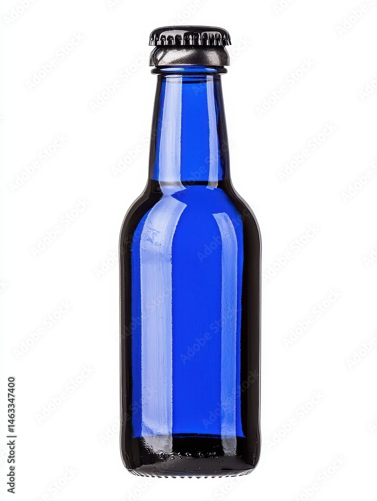 Cobalt Blue Glass Bottle with Silver Cap on White Background Cobalt Blue Glass Bottle with Silver Cap on White Background