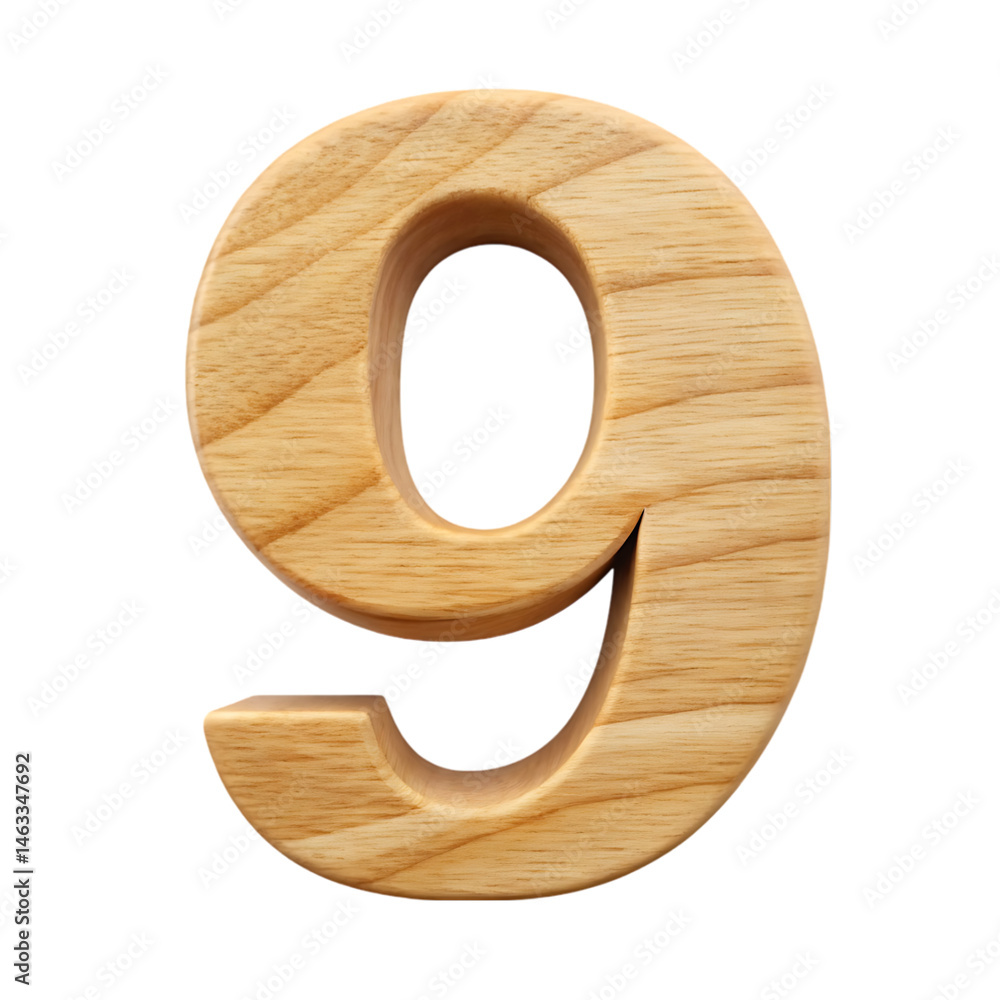 Wooden Number Nine: Craft, Texture, and Number Image Wooden Number Nine: Craft, Texture, and Number Image