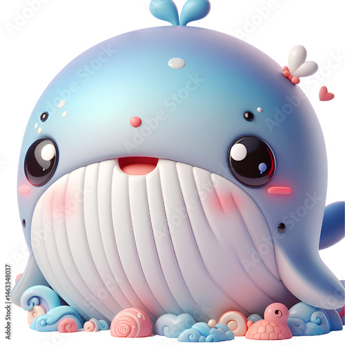 Cute big 3D whale isolated on white background