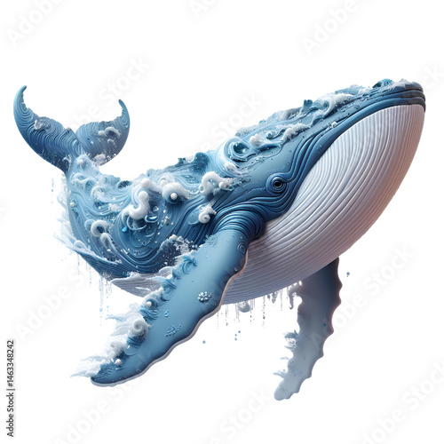 Cute big 3D whale isolated on white background