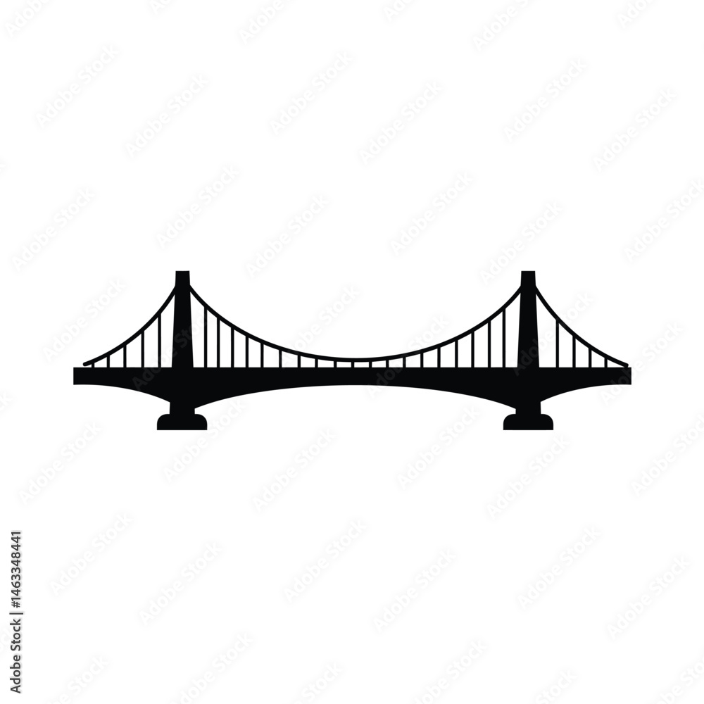 Obraz premium Black silhouette illustration of a suspension bridge isolated on a white background