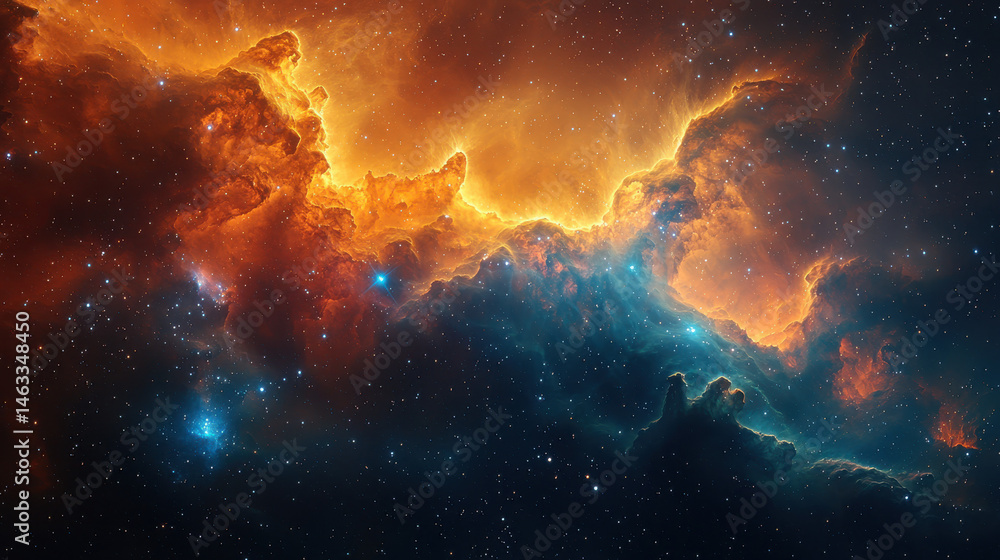 Fototapeta premium A cosmic tapestry of vibrant nebulae and swirling gas, where countless stars, like diamonds scattered across velvet, ignite the night, offering a captivating wallpaper that invites exploration 