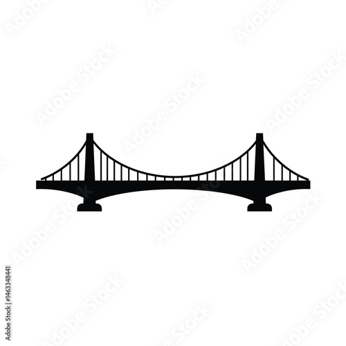 Black silhouette illustration of a suspension bridge isolated on a white background