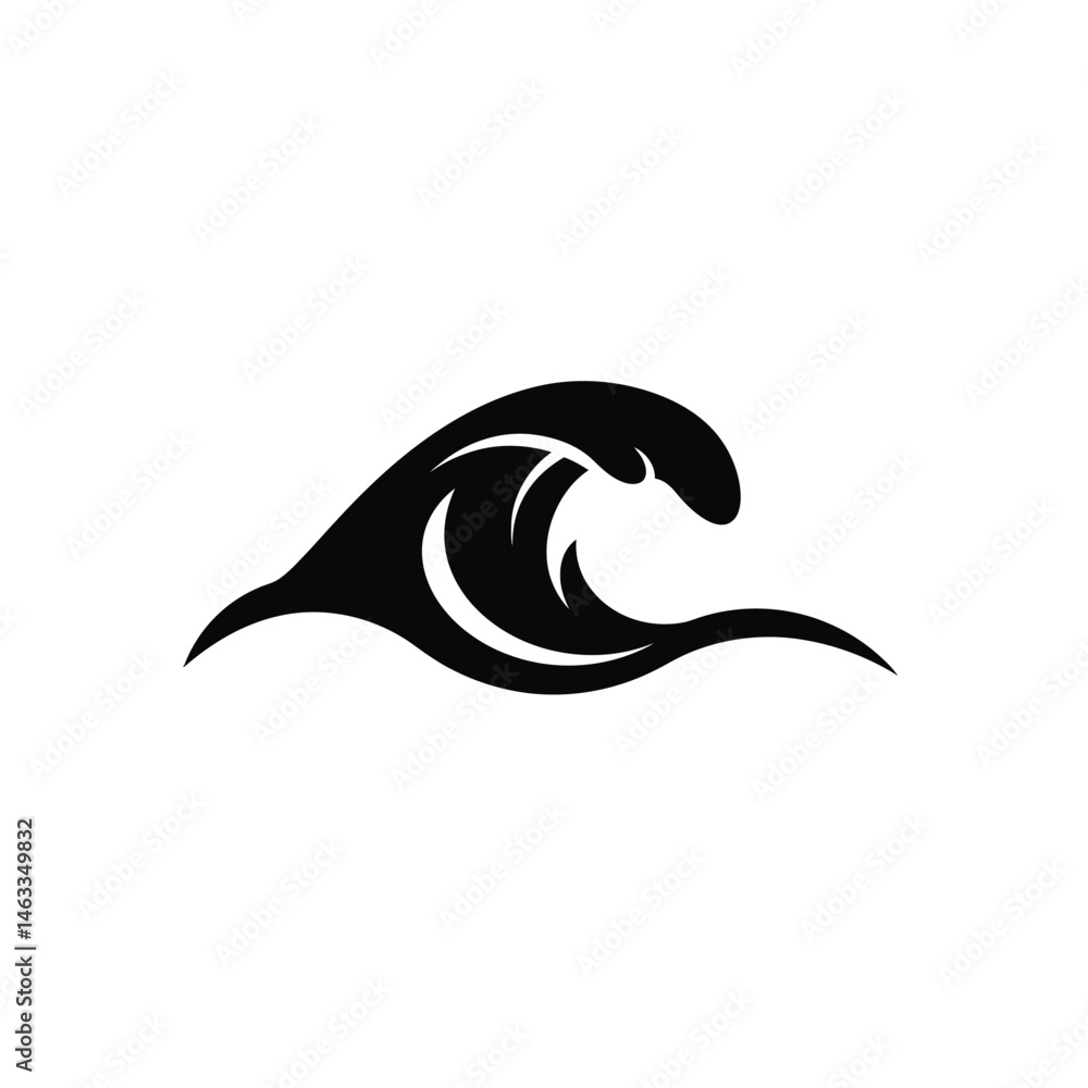 Naklejka premium Simple black and white ocean wave illustration ideal for logos and design elements