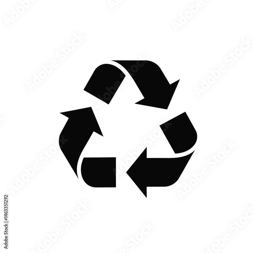 A simple black and white recyclable symbol representing environment and sustainability on white background