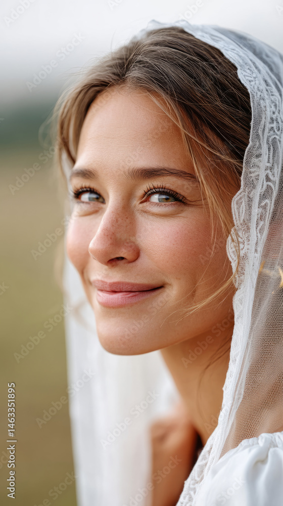 Fototapeta premium Elegant bridal portrait with veil shimmering in backlight - perfect for wedding inspiration and design
