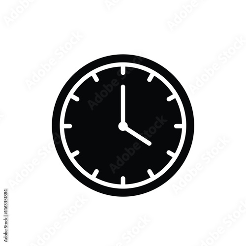 Simple black and white clock icon representing time measurement and punctuality concept