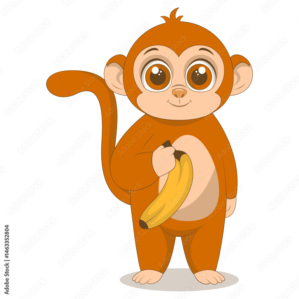 Fototapeta premium Cute Baby Monkey Character in Cartoon Style. Vector Illustration.