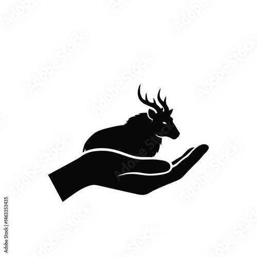 Artistic black silhouette depiction of wildlife conservation and environmental protection concept