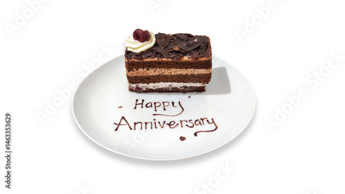 slice cake with anniversary text