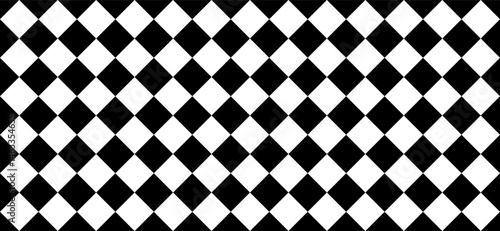 A seamless black and white rhombus diamond pattern arranged in a horizontal grid. The alternating diamonds create a geometric, checkered effect that is ideal for backgrounds, textiles, wallpapers, or 