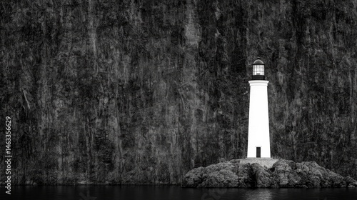 Black and White Lighthouse Against Dark Background