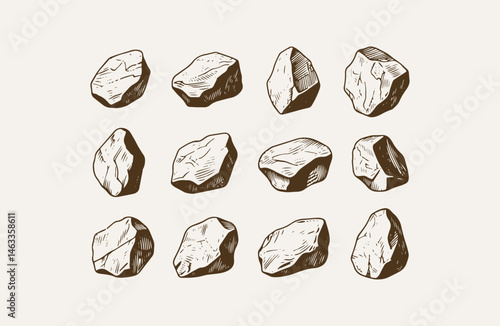 Set of stone engraving style logo design illustration