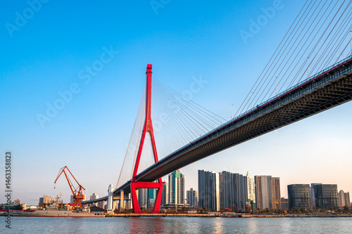 Yangpu Bridge on the Huangpu River in Shanghai, China.