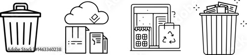 Waste and Recycling Line Art Vector Icon Set