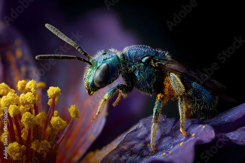 Wallpaper Mural Detailed close-up of a vibrant metallic bee on a flower. Torontodigital.ca
