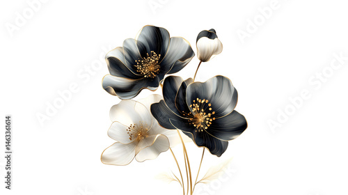 Elegant Black and White Flowers Gold Accents Floral Design Luxury Bouquet