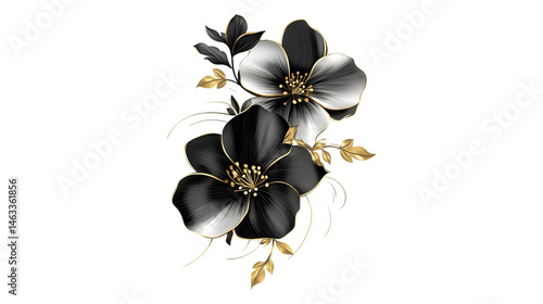 Elegant Black and Gold Flowers Artistic Design Botanical Illustration