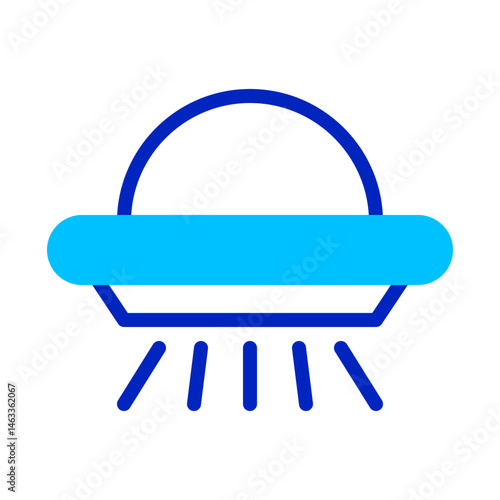 Stylized ufo graphic with emanating light beams against a plain backdrop