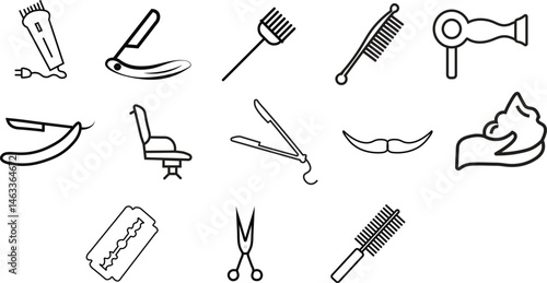 Barber shop elements icon set. Barber Shop Line Icons Editable Stroke.