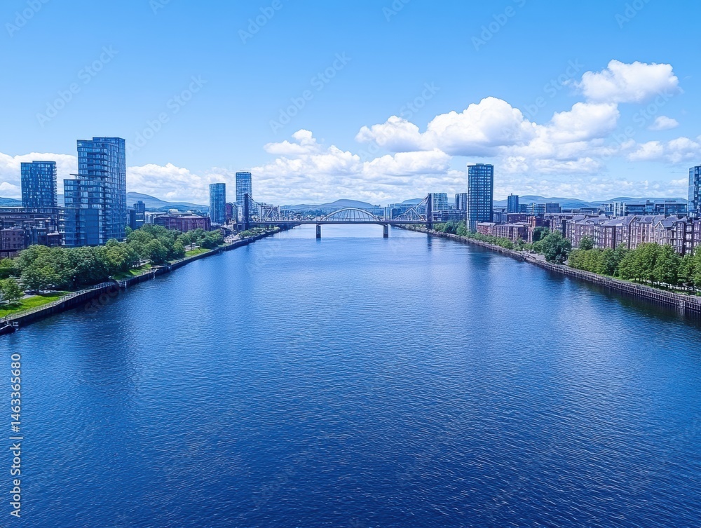 Naklejka premium River with city skyline