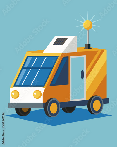 Despite being fully powered by the sun the street sweeping machine is just as powerful and effective as its traditional gaspowered counterparts.. Vector illustration