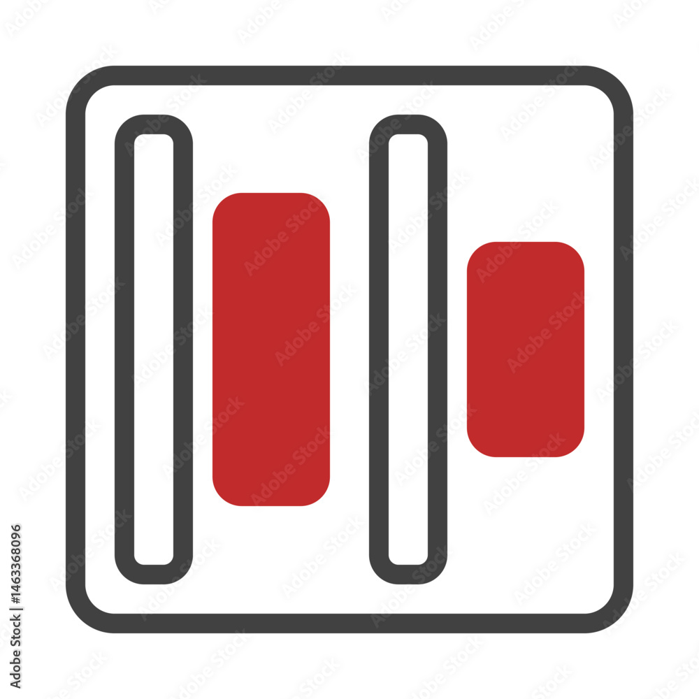 Abstract minimalist design featuring vertical bars and rectangles in red and grey Abstract minimalist design featuring vertical bars and rectangles in red and grey